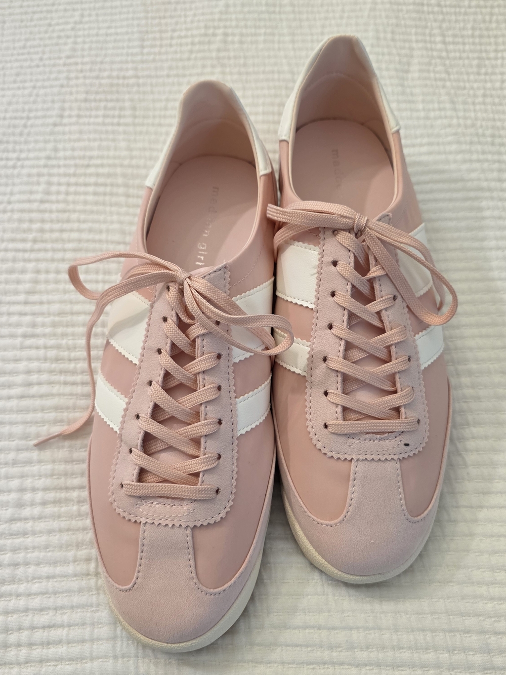 Madden Girl Women's Pink Casual Lace-Up Sneakers with White Stripes